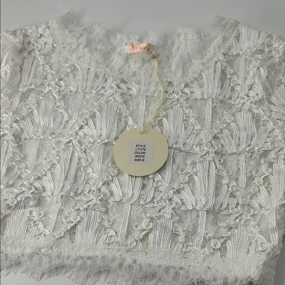 Luxxel White Textured Lace Crop Top